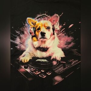 Corgi Dog DJ Graphic Black Colorful Cotton Tee